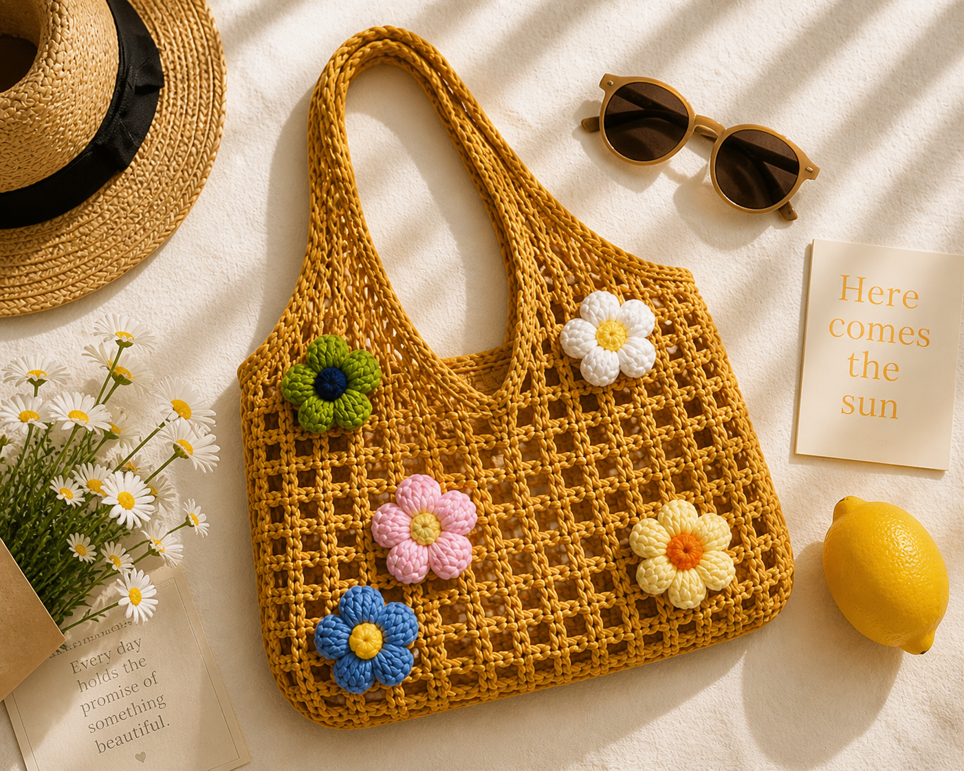 Sunshine Bloom Tote – Handmade Crochet Floral Bag
