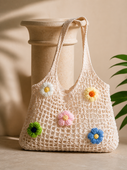 Sand Bloom Tote – Handmade Crochet Floral Bag