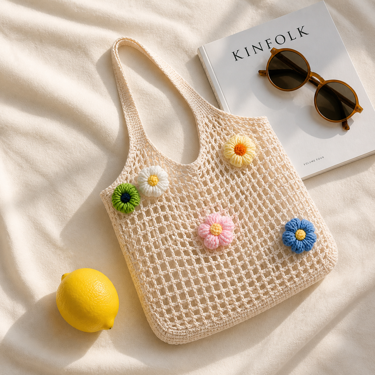 Sand Bloom Tote – Handmade Crochet Floral Bag