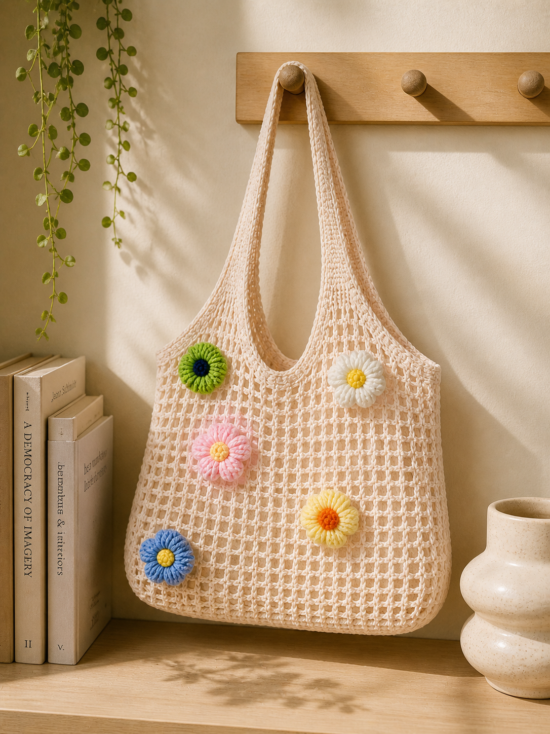Sand Bloom Tote – Handmade Crochet Floral Bag