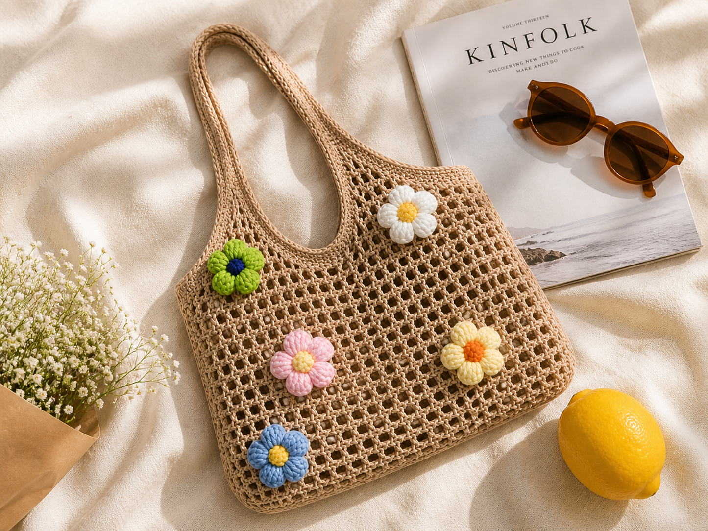 Driftwood Bloom Tote – Handmade Crochet Floral Bag