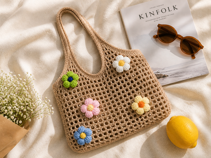 Driftwood Bloom Tote – Handmade Crochet Floral Bag