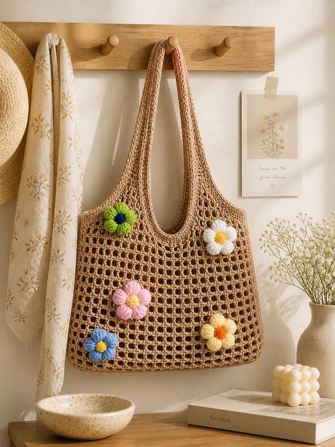 Driftwood Bloom Tote – Handmade Crochet Floral Bag