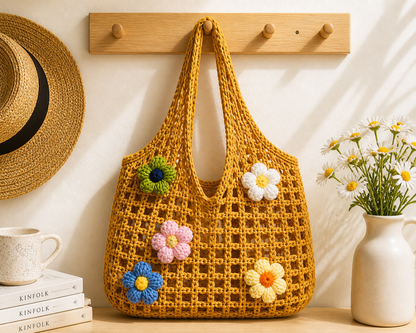 Sunshine Bloom Tote – Handmade Crochet Floral Bag