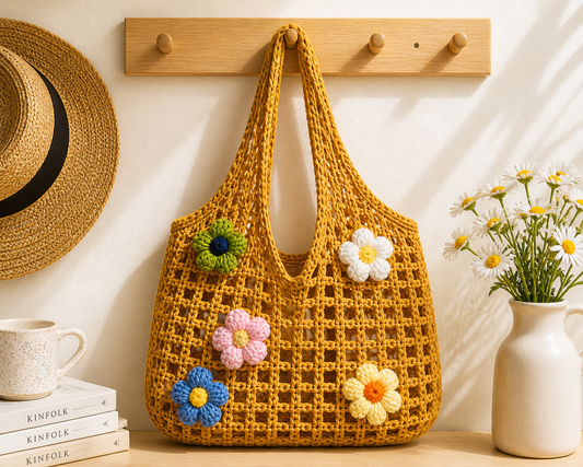 Sunshine Bloom Tote – Handmade Crochet Floral Bag
