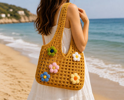 Sunshine Bloom Tote – Handmade Crochet Floral Bag