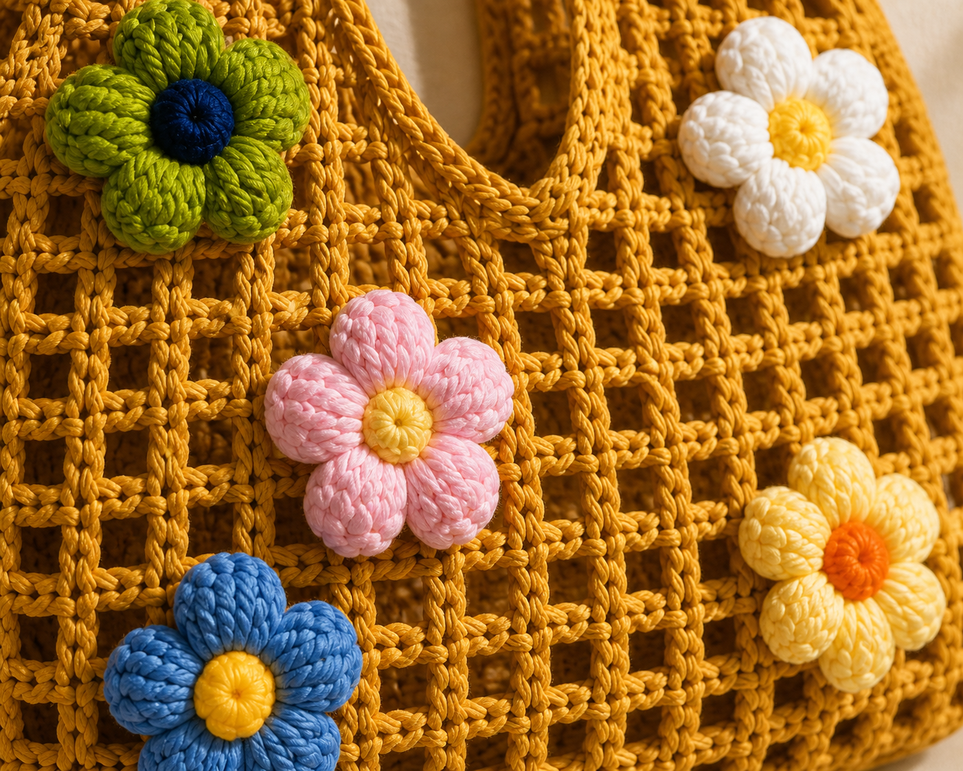 Sunshine Bloom Tote – Handmade Crochet Floral Bag