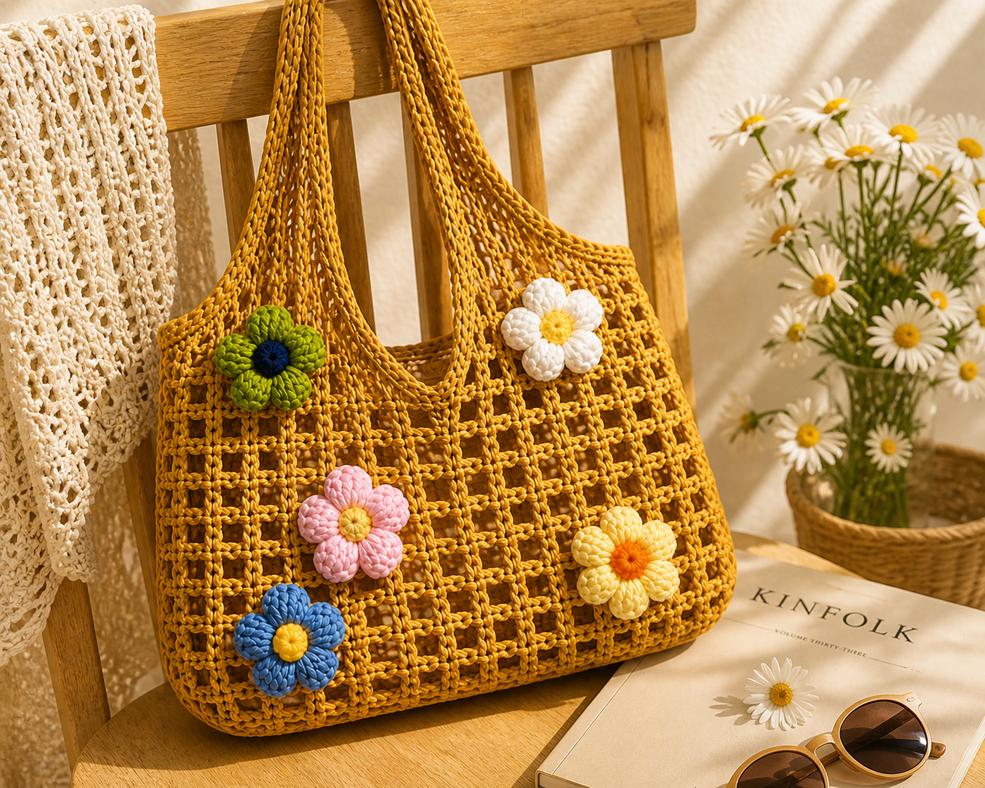 Sunshine Bloom Tote – Handmade Crochet Floral Bag