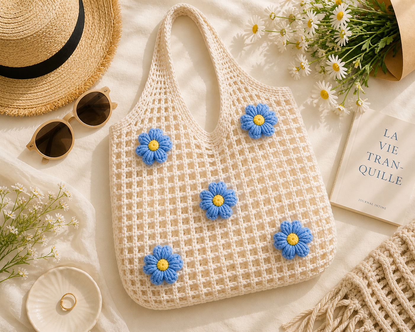 Cloud Bloom Tote – Handmade Crochet Floral Bag
