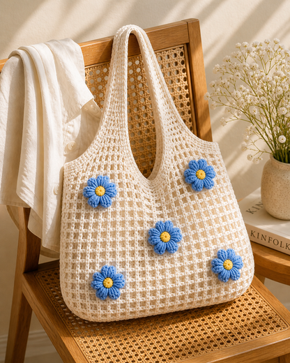Cloud Bloom Tote – Handmade Crochet Floral Bag