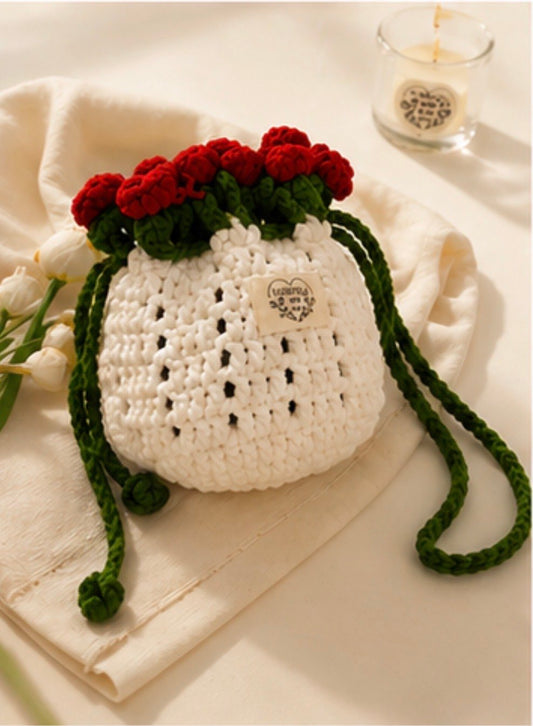 White Rose Crochet Bag