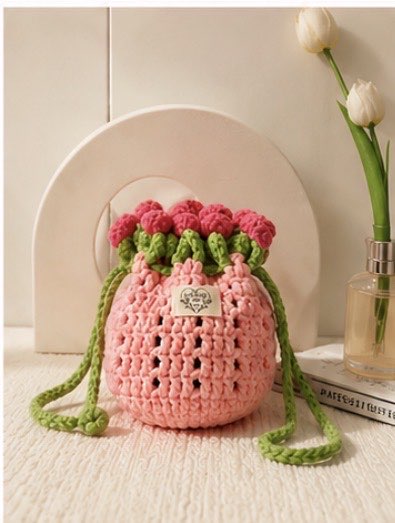 Pink Rose Crochet Bag